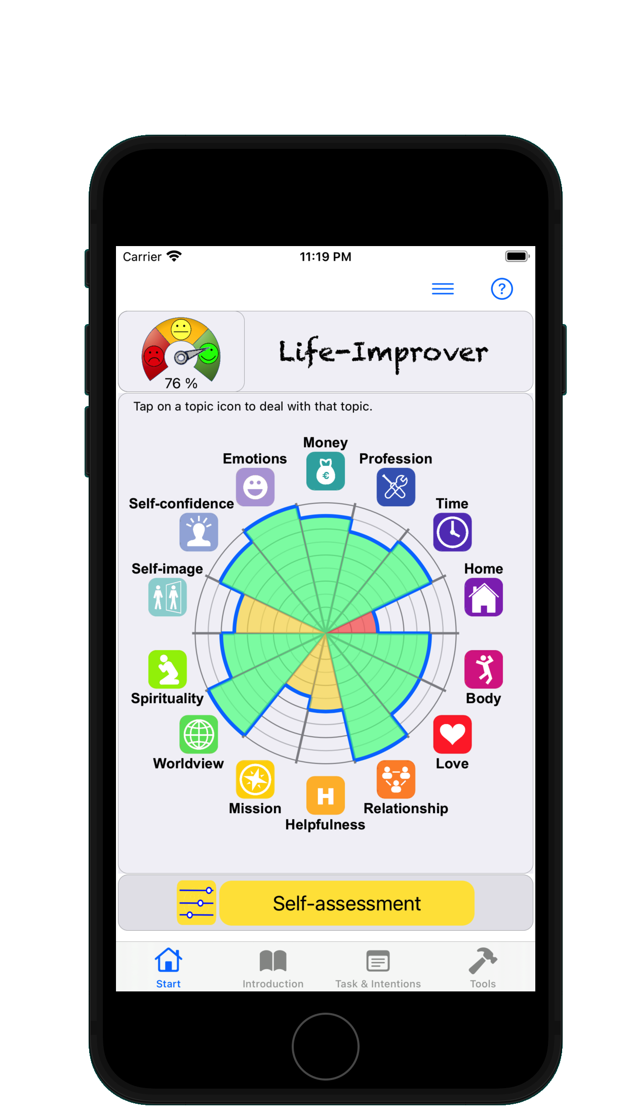 Start Page of the Life-Improver app